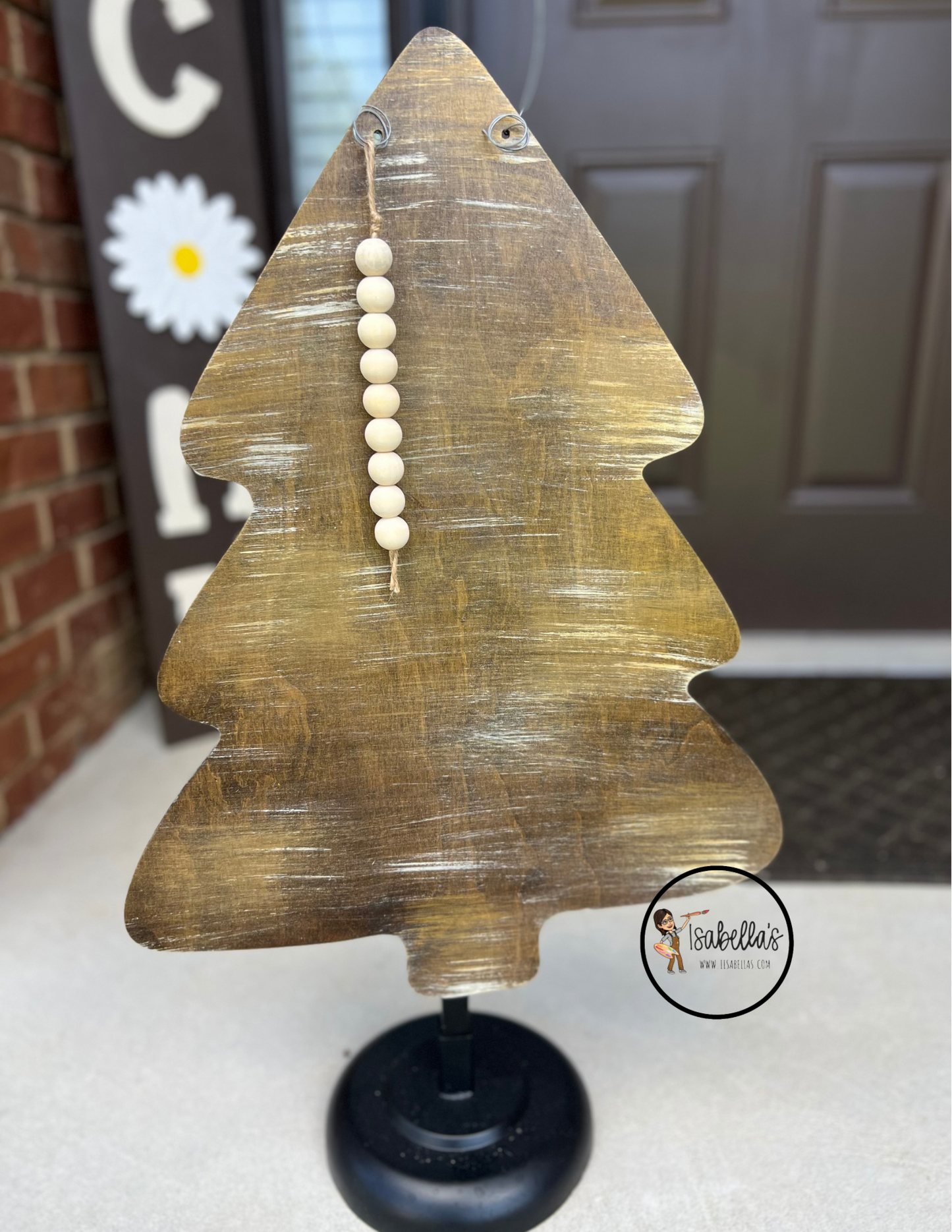 STAINED RUSTIC CHRISTMAS TREE DOOR HANGER